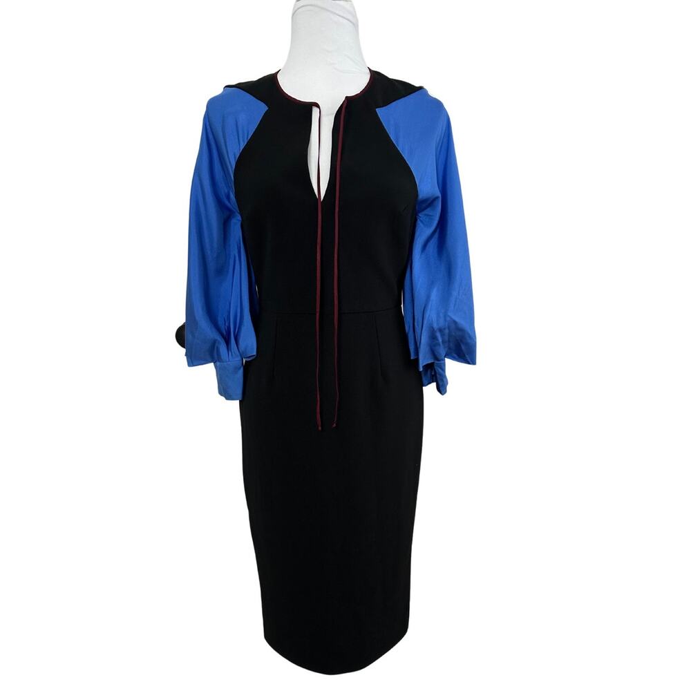 Roksanda Colorblock Pleated Sleeves Fitted Midi Length Dress I 8